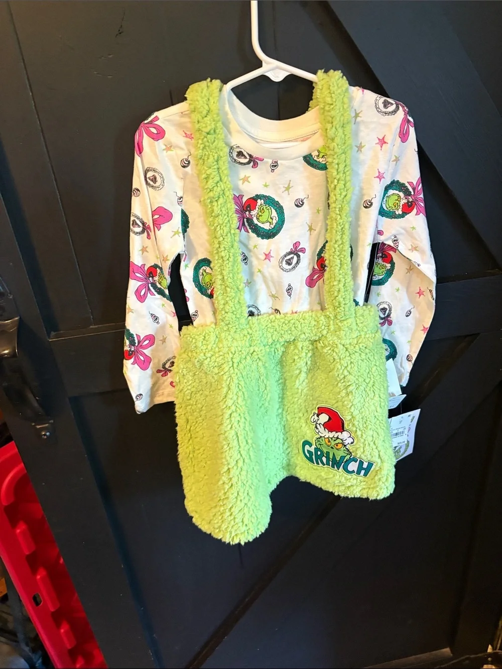 The Grinch Plush Sherpa Suspender Dress in Bright Green - Kids